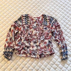 Evereve Women's Penny Floral open front top XS/S Multicolor linen rayon boho